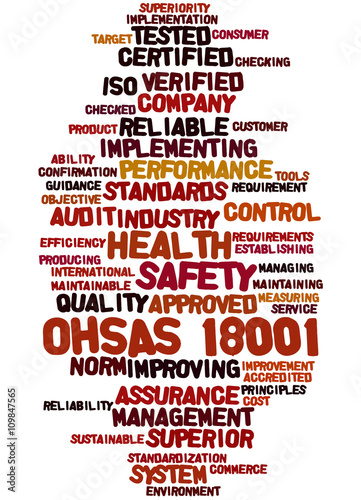 OHSAS 18001 - Health and Safety, word cloud concept 9 photo