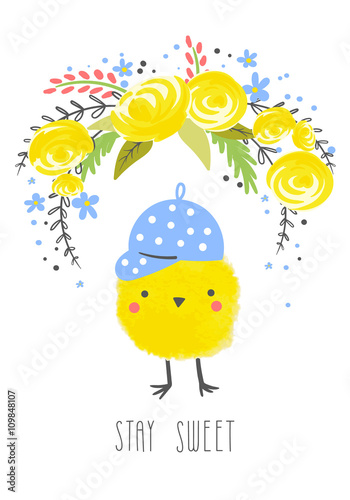 Postal card with cute chicken.