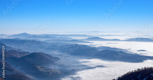 blue foggy mountain landscape photo