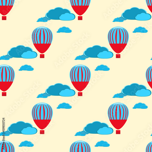 Hot air balloon vector seamless pattern