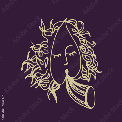 Graphic element of human head with horn of plenty Vector Illustration