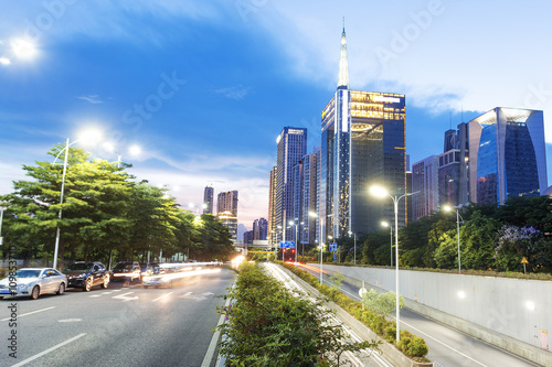 urban road in modern city at twilight