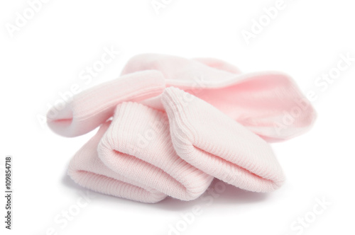 colorful of new kid's baby socks stacked and isolated