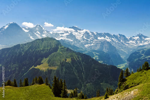 Piękny idylliczny krajobraz Alp z górami w lecie, Szwajcaria