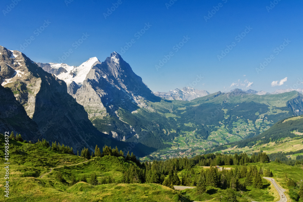 Beautiful idyllic Alps landscape with mountains in summer, Switzerland
