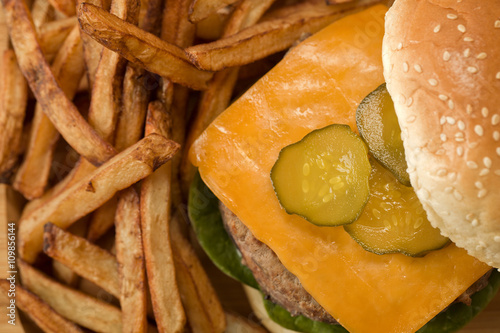 hamburger with  potato fries