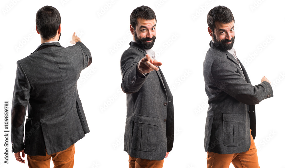 Man pointing to the front Man pointing to the front