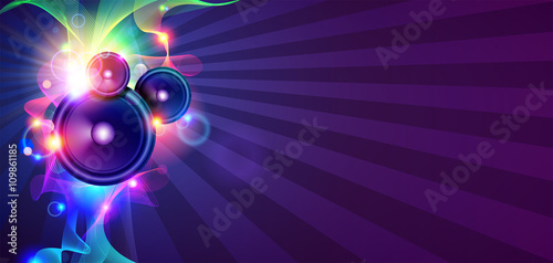Disco Music Background With Sound Waves And Speakers
