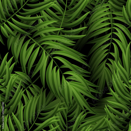 Seamless tropical jungle floral pattern with palm fronds. Vector illustration.