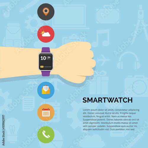 Fist hand wearable technology smartwatch with flat design