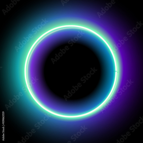 Neon circle. Neon blue light. Vector electric frame. Vintage frame. Retro neon lamp. Space for text. Glowing neon background. Abstract electric background. Neon sign circle. Glowing electric circle.