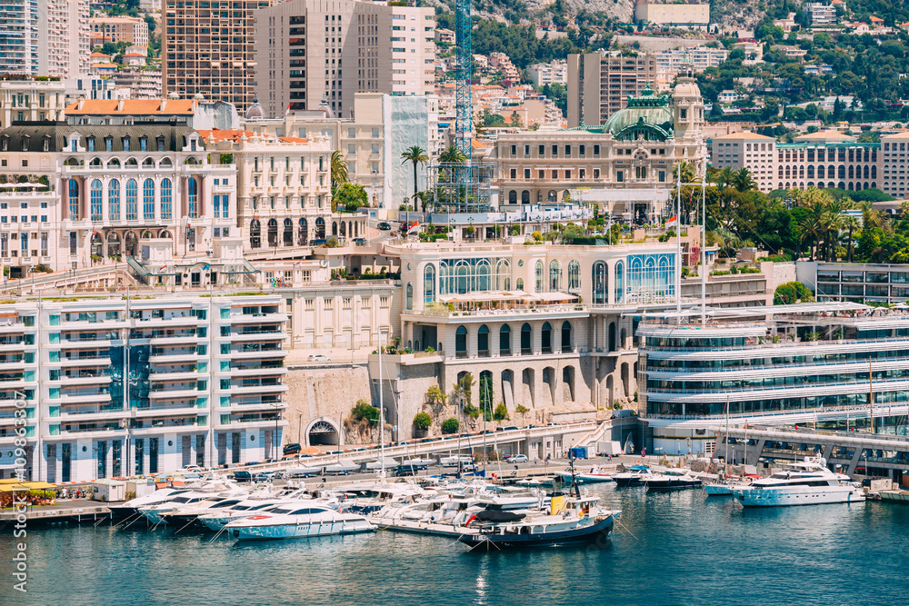 Yachts moored at town quay In Monaco, Monte Carlo