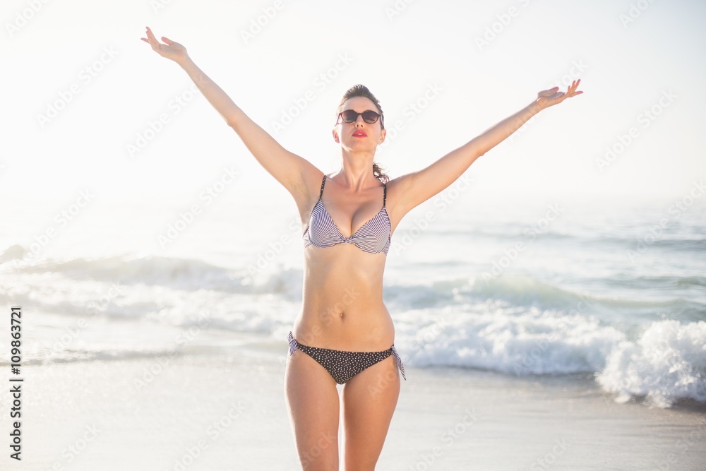 Woman in bikini standing on the beach Woman in bikini standing on the beach
