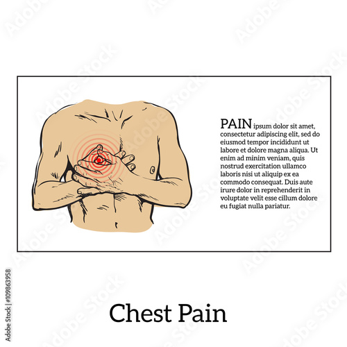 Information about heart pain, chest pain in men, , vector sketch hand-drawn illustration of heart and human patients suffering from chest pains man holding chest
