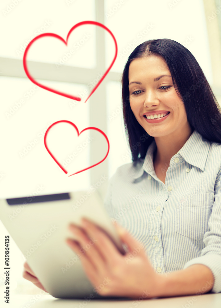 smiling businesswoman or student with tablet pc smiling businesswoman or student with tablet pc