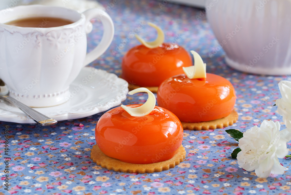 Chocolate raspberry cake with tonka beans in a colored glaze. Stock ...