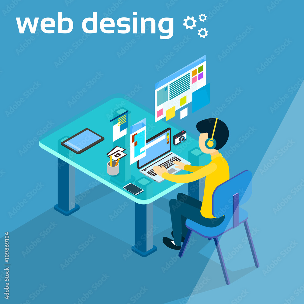 Business Man Work On Laptop Computer Web Designer Designer Photographer Workspace Desk 3d Isometric Business Man Work On Laptop Computer Web Designer Designer Photographer Workspace Desk 3d Isometric