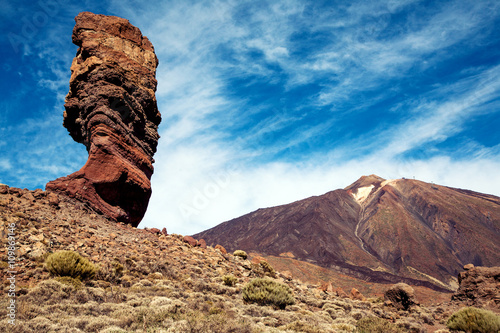 Outstanding rock and the Teide volcano top