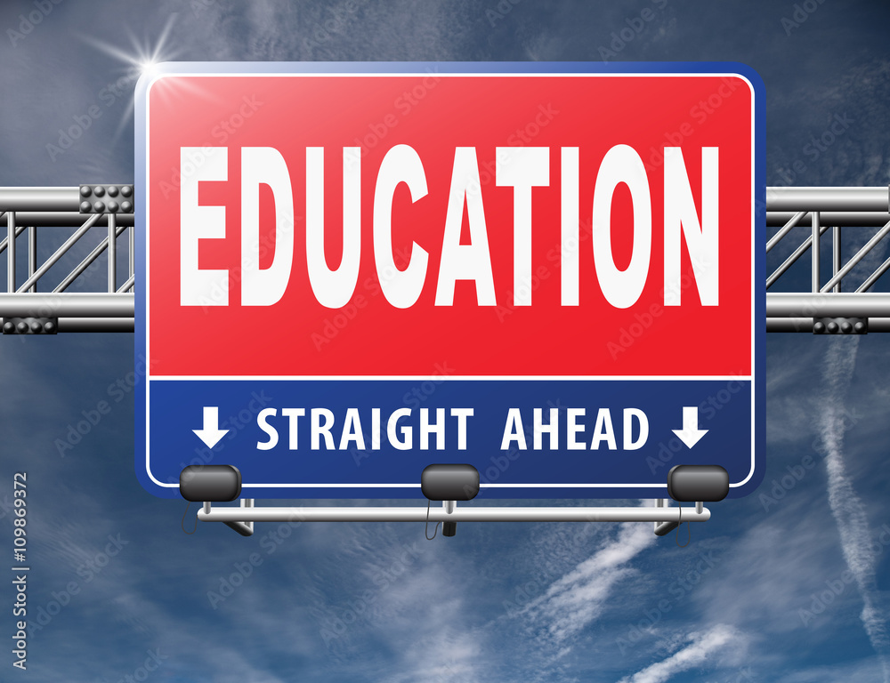 Education learn and study to gather knowledge and wisdom building knowledge, road sign billboard..