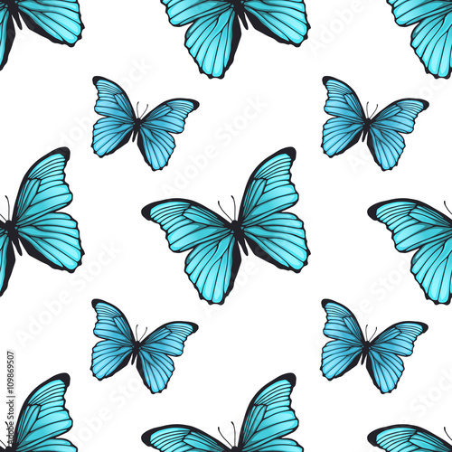 Seamless pattern with bright blue butterflies © irenemuse