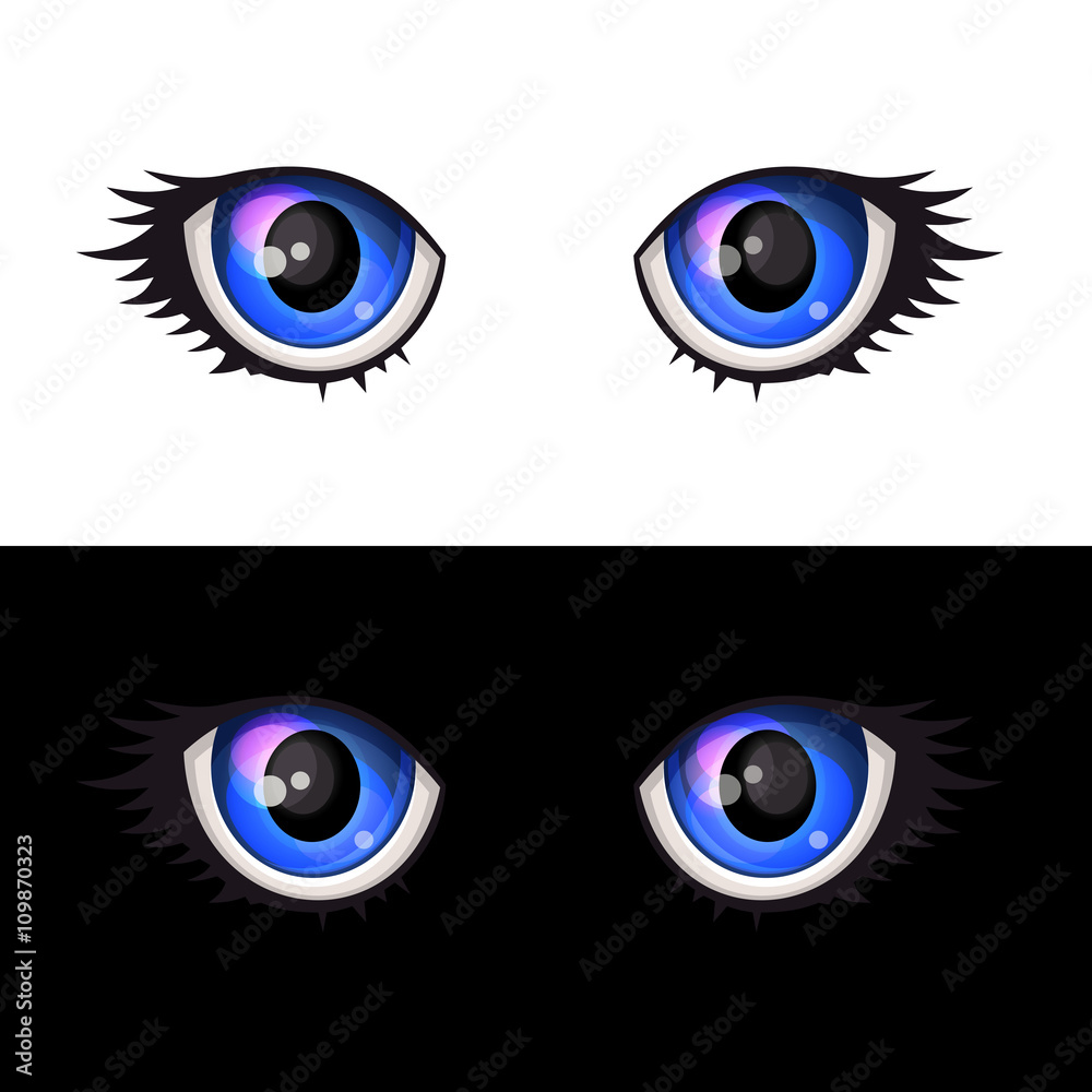 Blue Cartoon Anime Eyes Set. Vector Blue Cartoon Anime Eyes Set. Vector