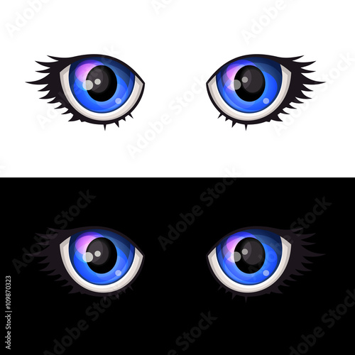 Blue Cartoon Anime Eyes Set. Vector