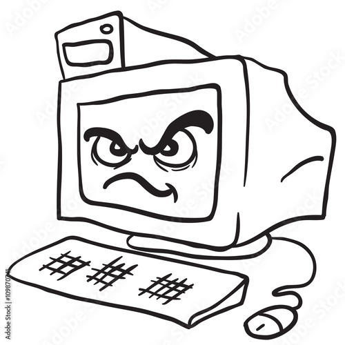 black and white angry computer