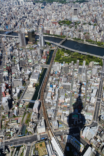 Scenic aerial shot of Tokyo - blue sky and beautiful