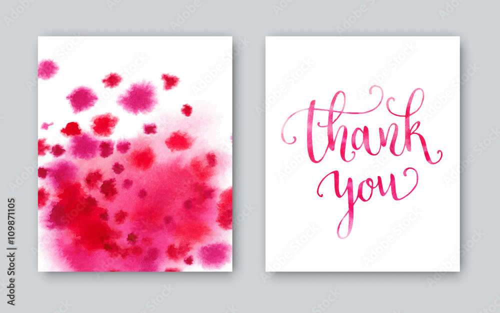 Obraz Thank you watercolor card template. Bright hand painted background