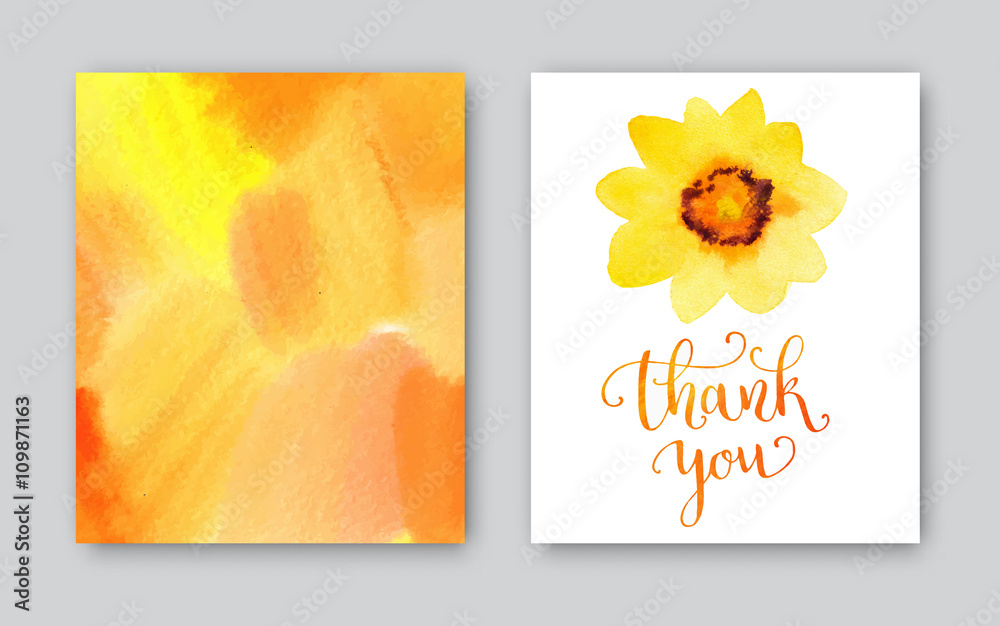 Thank you watercolor card template. Bright hand painted background
