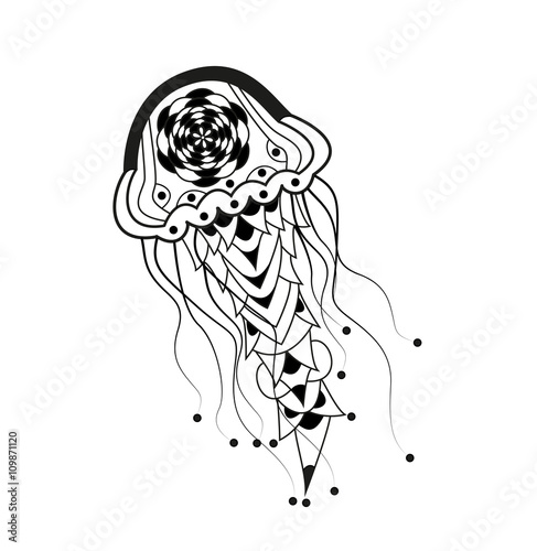 Black and white jellyfish vector for coloring, medusa in bianco e nero vettoriale da colorare