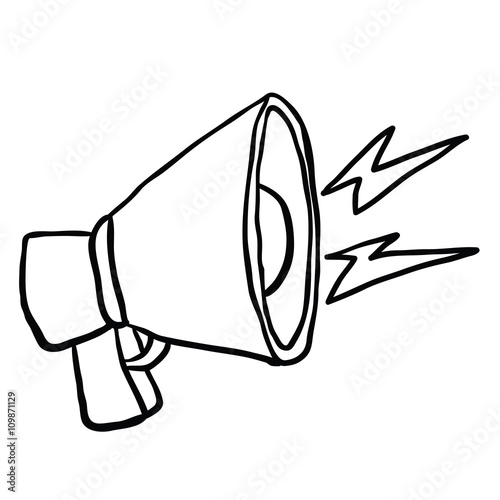 black and white freehand drawn cartoon loudhailer