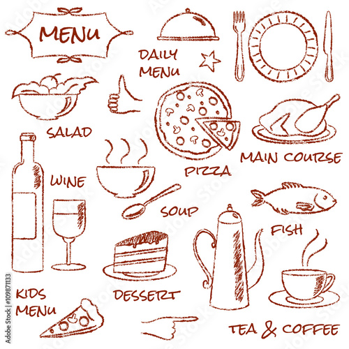 Hand drawn menu elements set