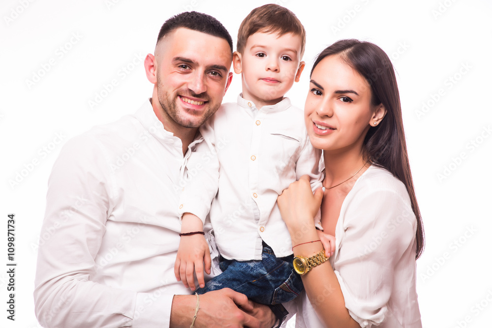 A happy family on white background A happy family on white background