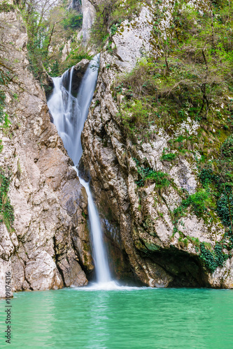 Waterfall on the Agura River in Sochi, Krasnodar Krai, Russia.