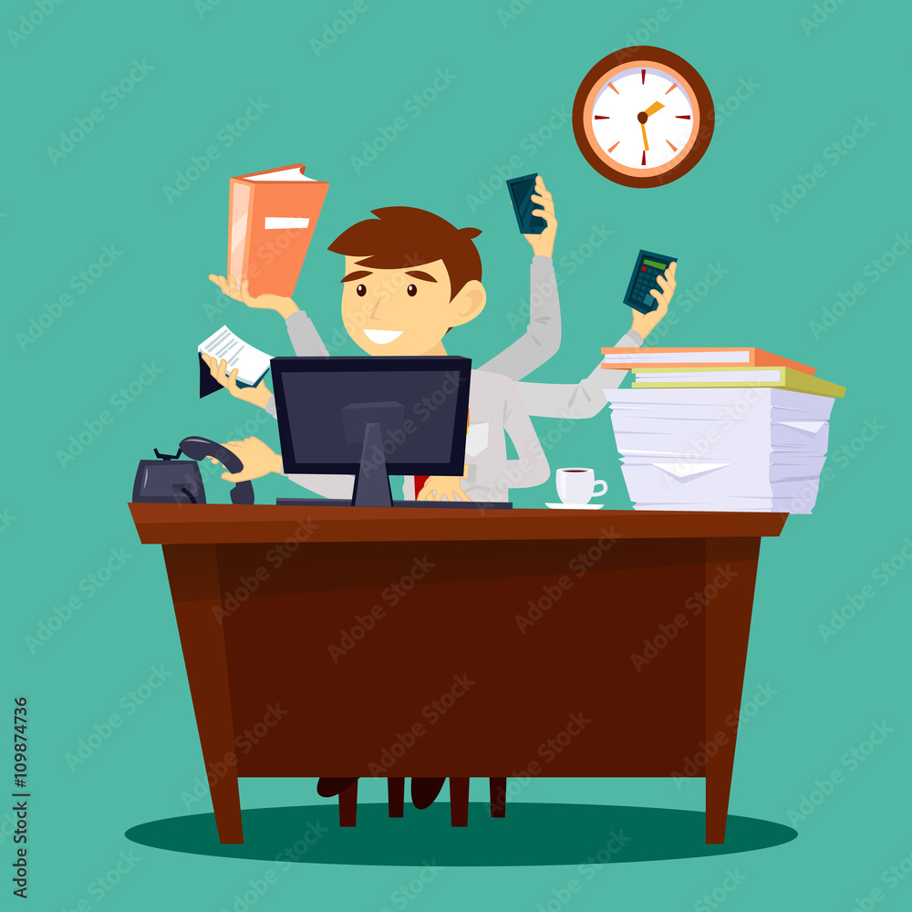 Multitasking Businessman. Man at Work in Office. Successful Businessman Multitasking Businessman. Man at Work in Office. Successful Businessman