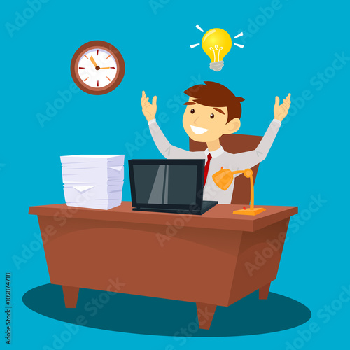 Businessman at Work. Man had an Idea. White Collar in Office. 