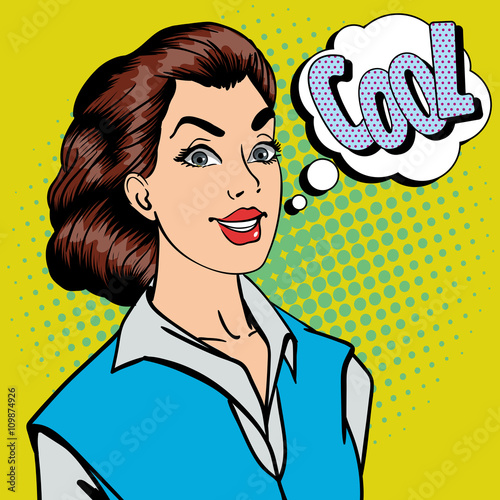 Beautiful Woman with Expression Cool. Pop Art. Pin Up Girl. Vector