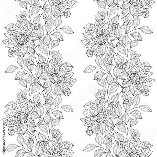 Vector Seamless Monochrome Floral Pattern