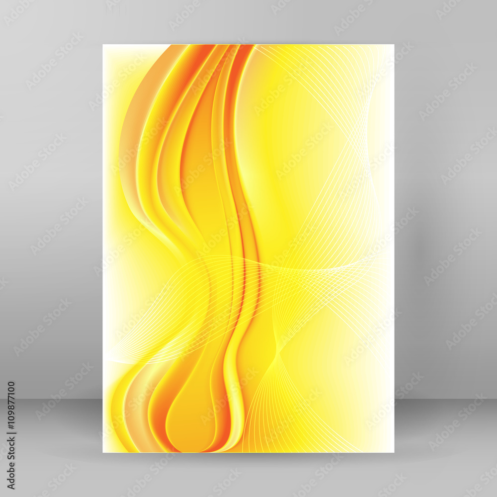 wave lines yellow background layout cover page A4 brochure Stock Vector |  Adobe Stock