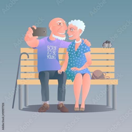 Old people happy and active vector illustration