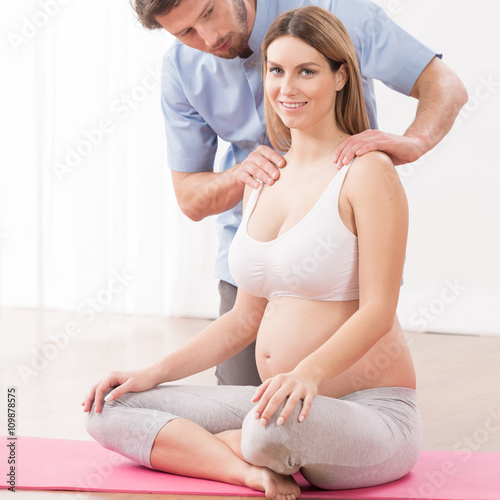 Pregnant woman on classes