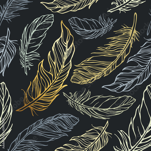 Seamless pattern with decorative feathers