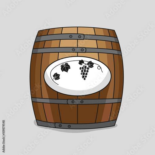 wooden barrel with a picture of grapes