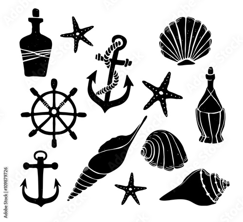Hand drawn illustration - Set of sea. Elements for design creati