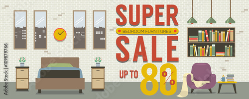 Furniture Super Sale Up to 80 Percent 6250x2500 Pixel Banner Vector.