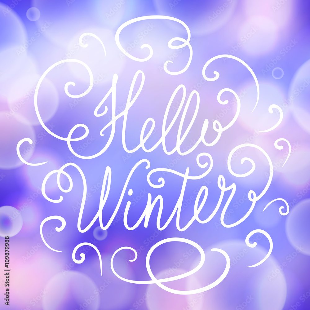 Hello winter hand lettering on seamless