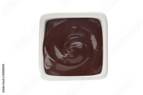 chocolate dip on white bowl