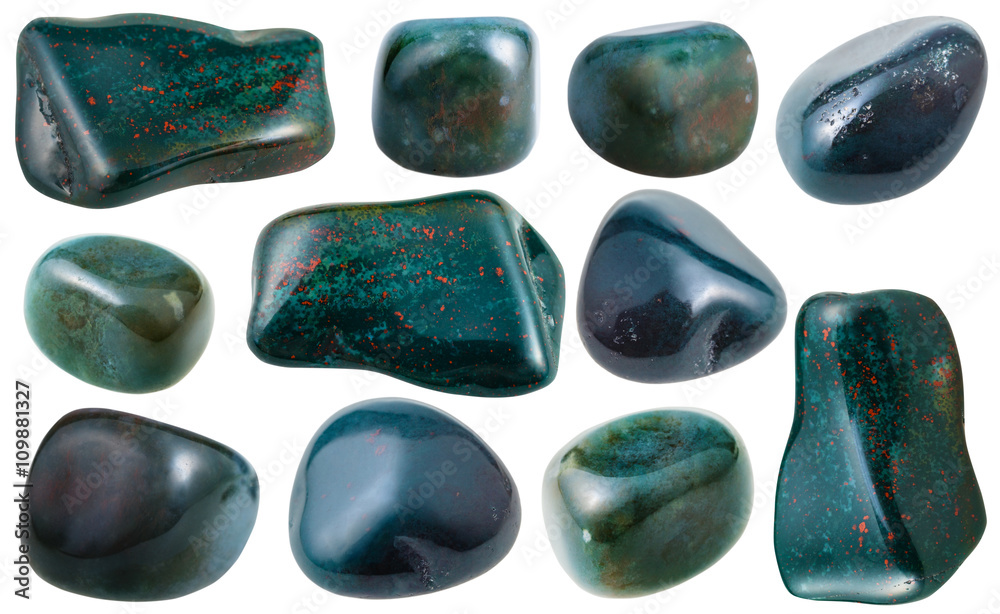 set of various heliotrope (bloodstone) gemstones set of various heliotrope (bloodstone) gemstones