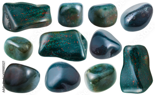 set of various heliotrope (bloodstone) gemstones photo